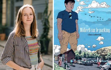 Clara Lodewick et la couverture de sa BD, Moheeb sur le parking. / © Chloé Vollmer-Lo